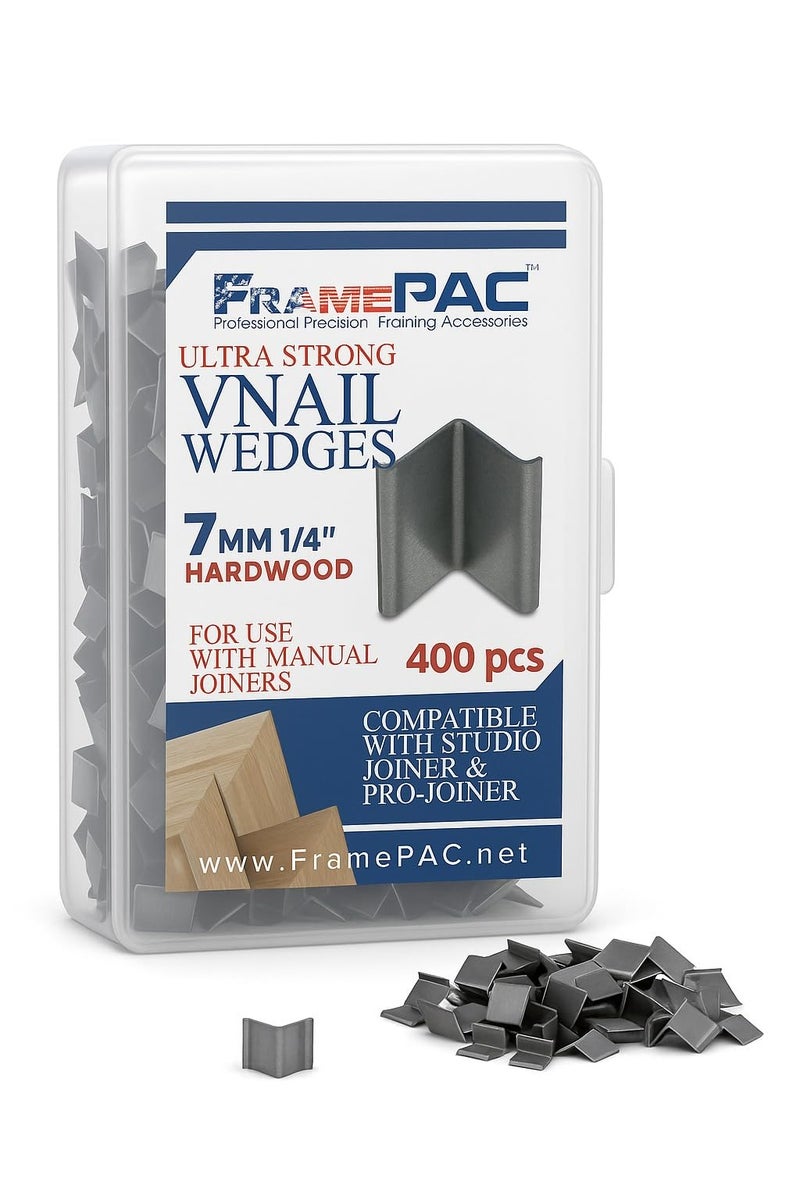FramePac V Nails for Picture Frames Hardwood 7mm (1/4 Inch) [400 V-Nail Pack, Loose] - (for use in Manual V Nailer for Picture Framing, Hand V Nailer for Picture Frames, Manual Picture Frame Joiner) - Image 1